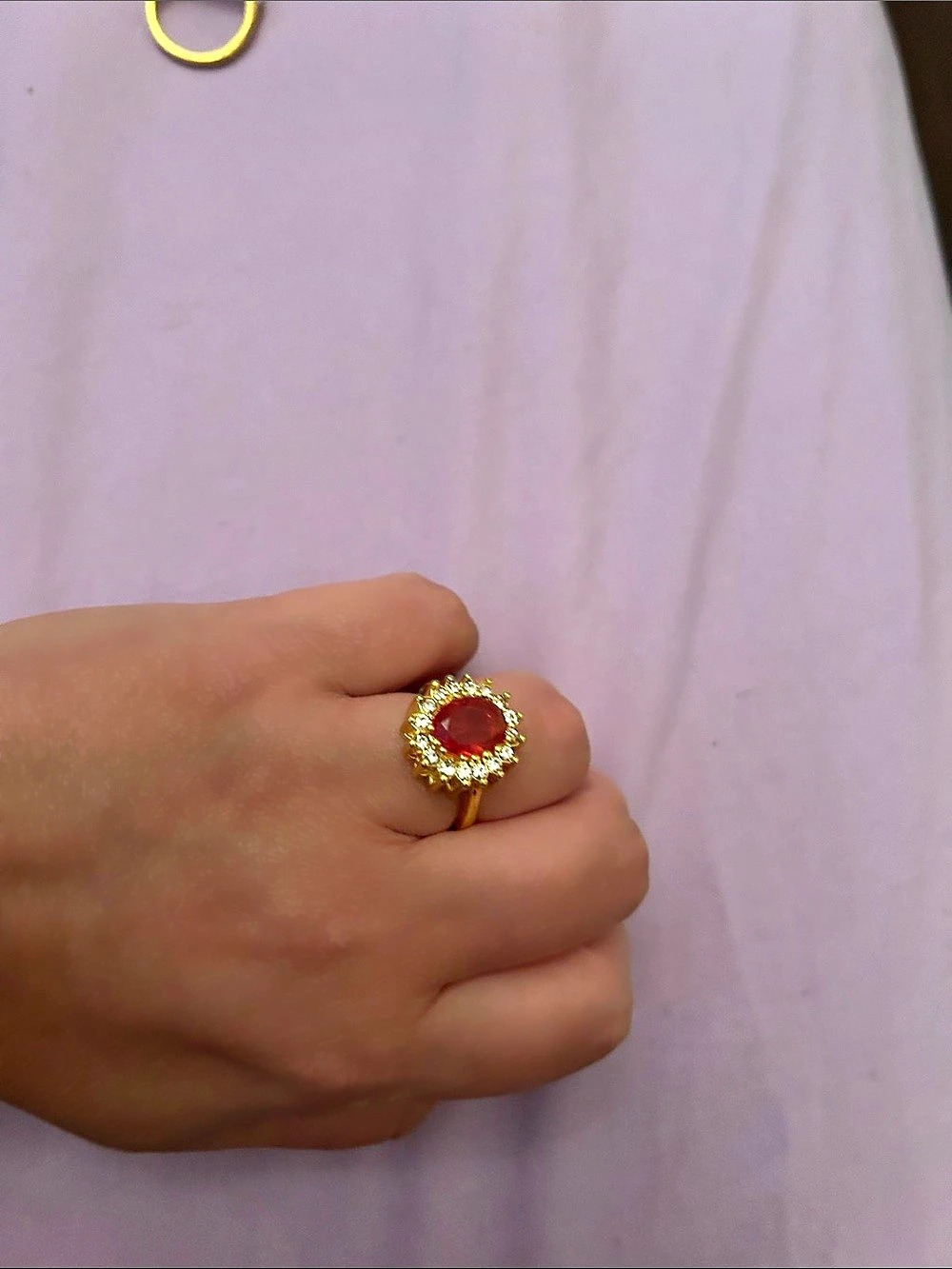 Gold-Tone Red Stone Ring